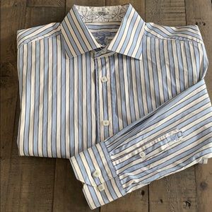 Bugatchi Blue White Stripe Long Sleeve Button Down Shirt Size L